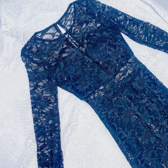 Stunning Women's Bodycon Lace Black Dress Sexy New Years Eve Sequin Gown - Picture 6 of 15